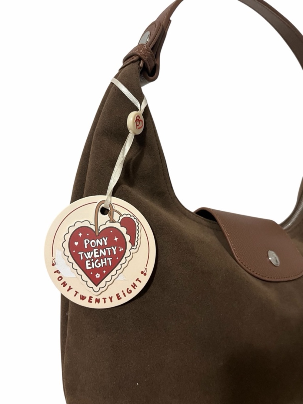 Dark Brown Suede Two Way Bag with Leather Trim - Picture 3 of 13